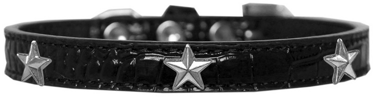 Silver Star Widget Croc Dog Collar Black Size 14